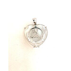 Brand New Sterling Silver 925 Large Heart Pendant with Clear Crystal "#1 Mom"